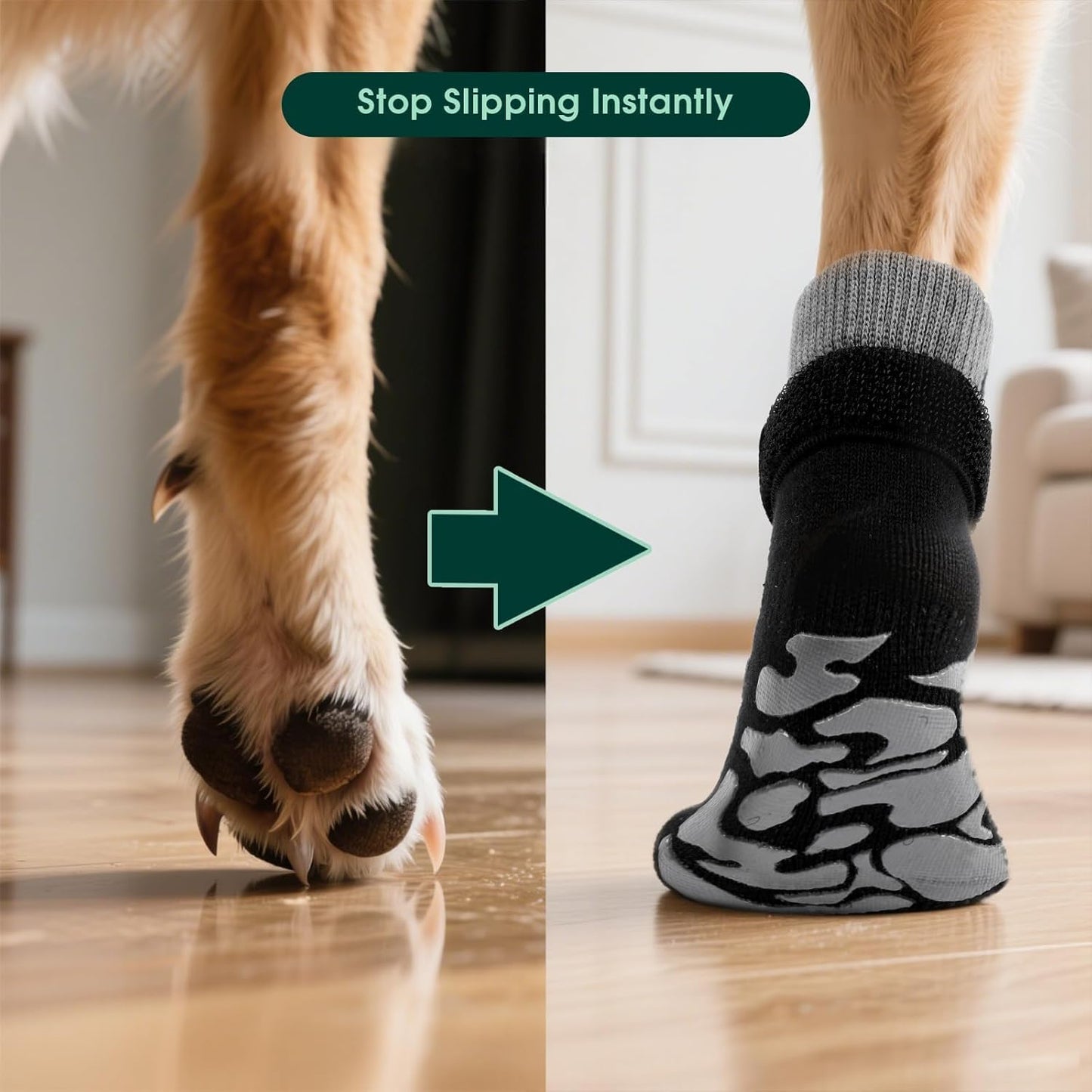 Kuoser Non-Slip Dog Socks, 4 Pcs Socks to Prevent Licking Paws, Paw Protectors for Hot Pavement, Hardwood Floors, Traction Control for Small, Medium, Large Dogs
