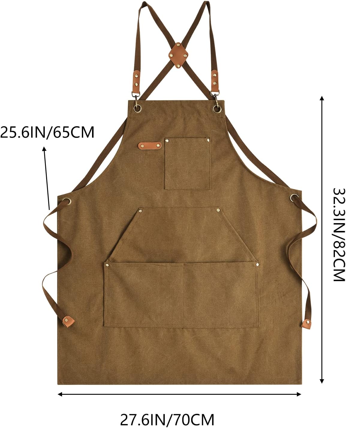 Canvas Aprons for Men Chef Apron, Work Apron with Large Pockets - 16oz Heavy Duty Cross Back, BBQ, Cooking
