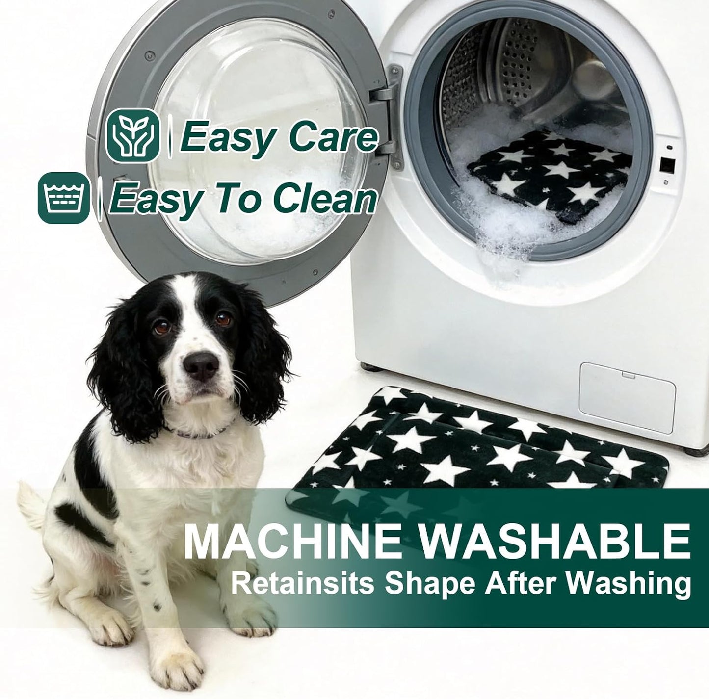 Washable Dog Bed Mat with Anti-Slip Bottom, Deluxe Plush Memory Foam Crate Pad & Waterproof Outdoor Kennel Mat for Dogs & Cats-Durable Crates Beds, Large Medium Small Puppy Size36 x 24",Green