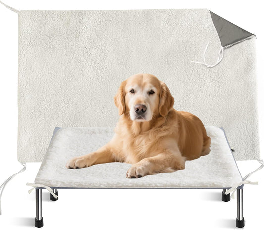 Washable Dog Pee Pads with 4 Straps Soft Plush Dog Cot Replacement Cover for Elevated Beds & Crates - 3X Thicker, Leakproof, Reusable, Grey 31" x 25"