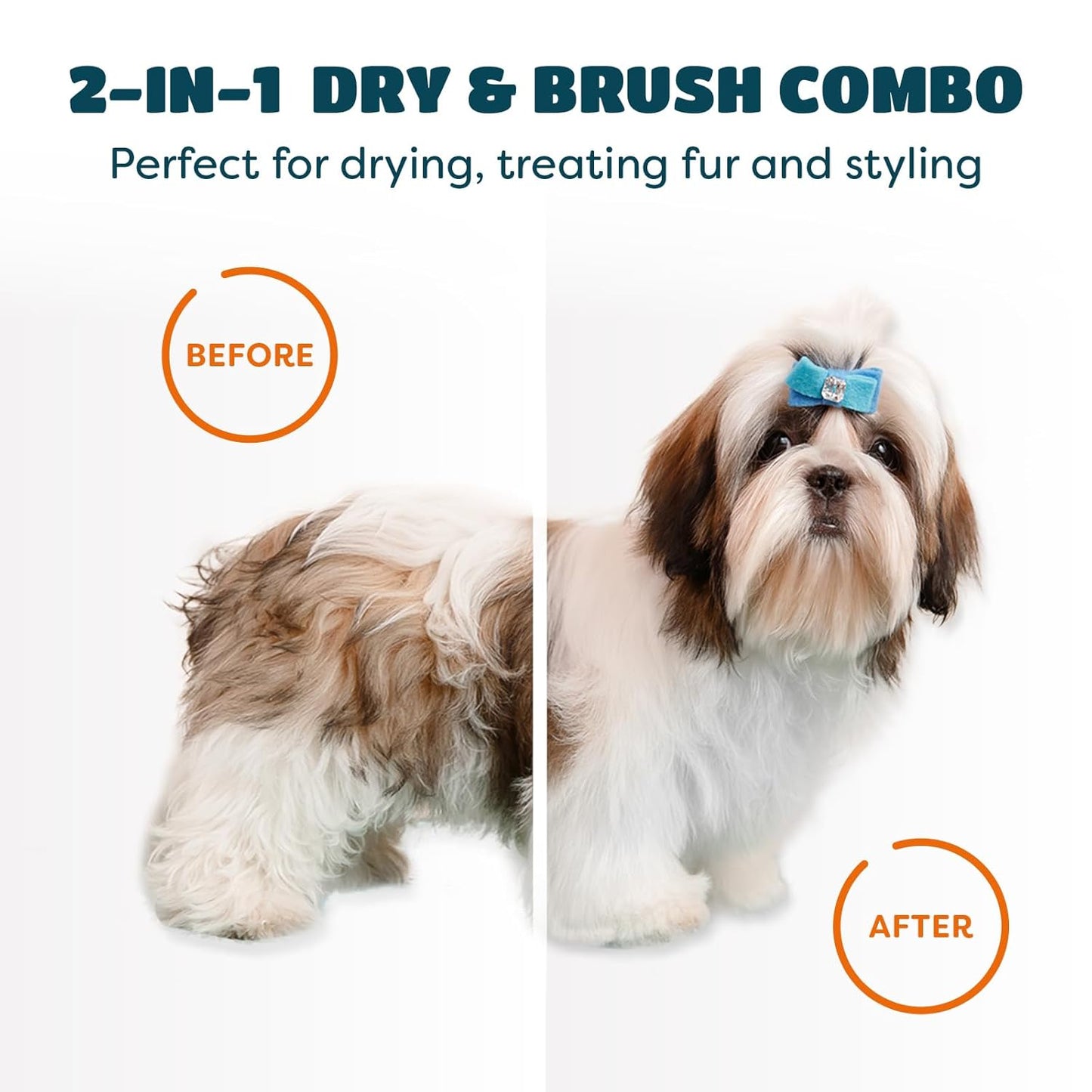 2-in-1 Dog Dryer with Slicker Brush for Small Dogs and Cats, Pet Hair Dryer, Dog Blow Dryer for Grooming with 300 Watts, 75-85 dB, Adjustable Temperature, Overheat Protection