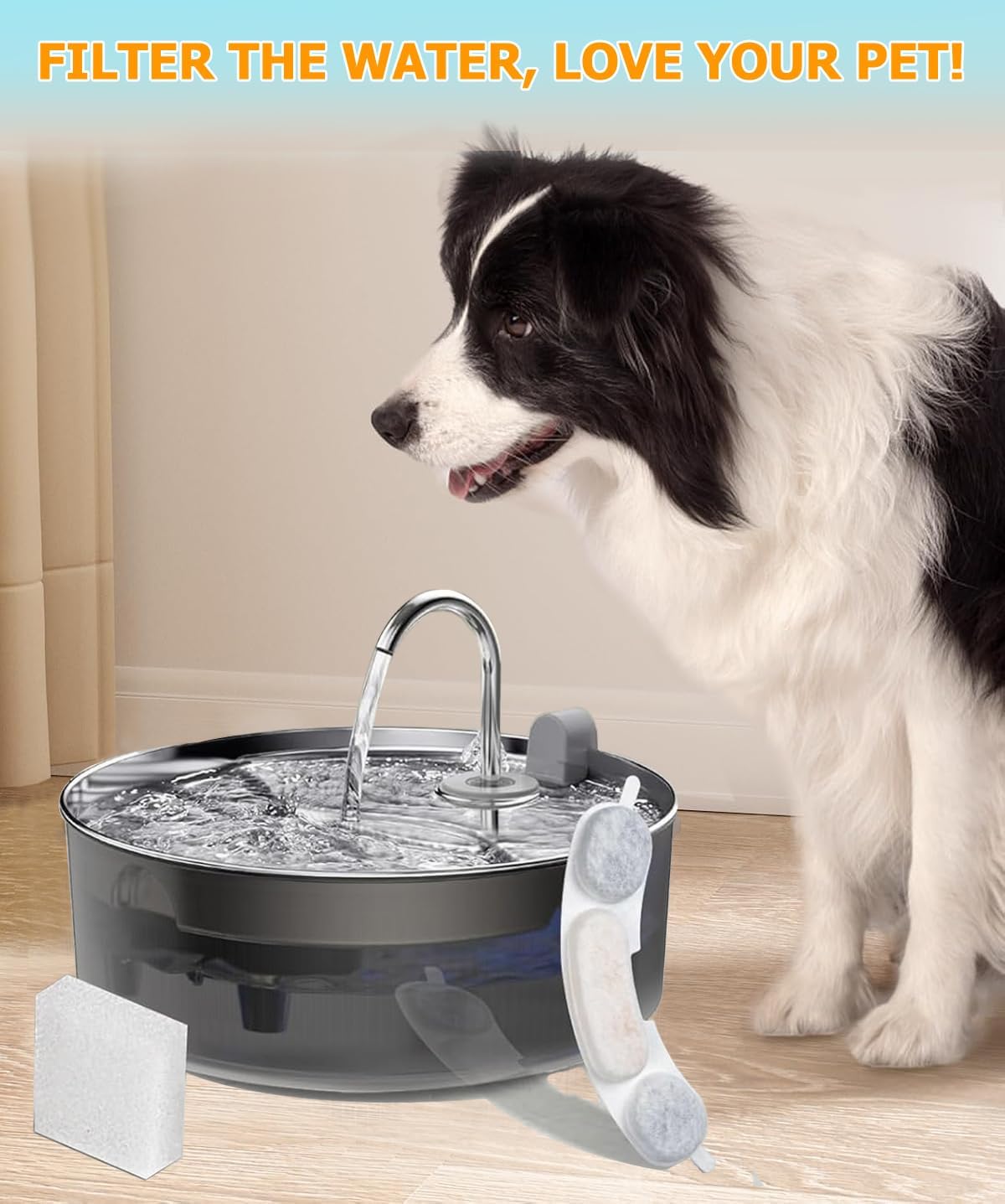 16 Pack Dog Water Replacement Filters Compatible with Smartoo 7L / 236oz / 1.8Gal Stainless Steel Dog Water Fountain, Pet Dog Fountain Filter Replacement,16 Filters + 16 Sponge