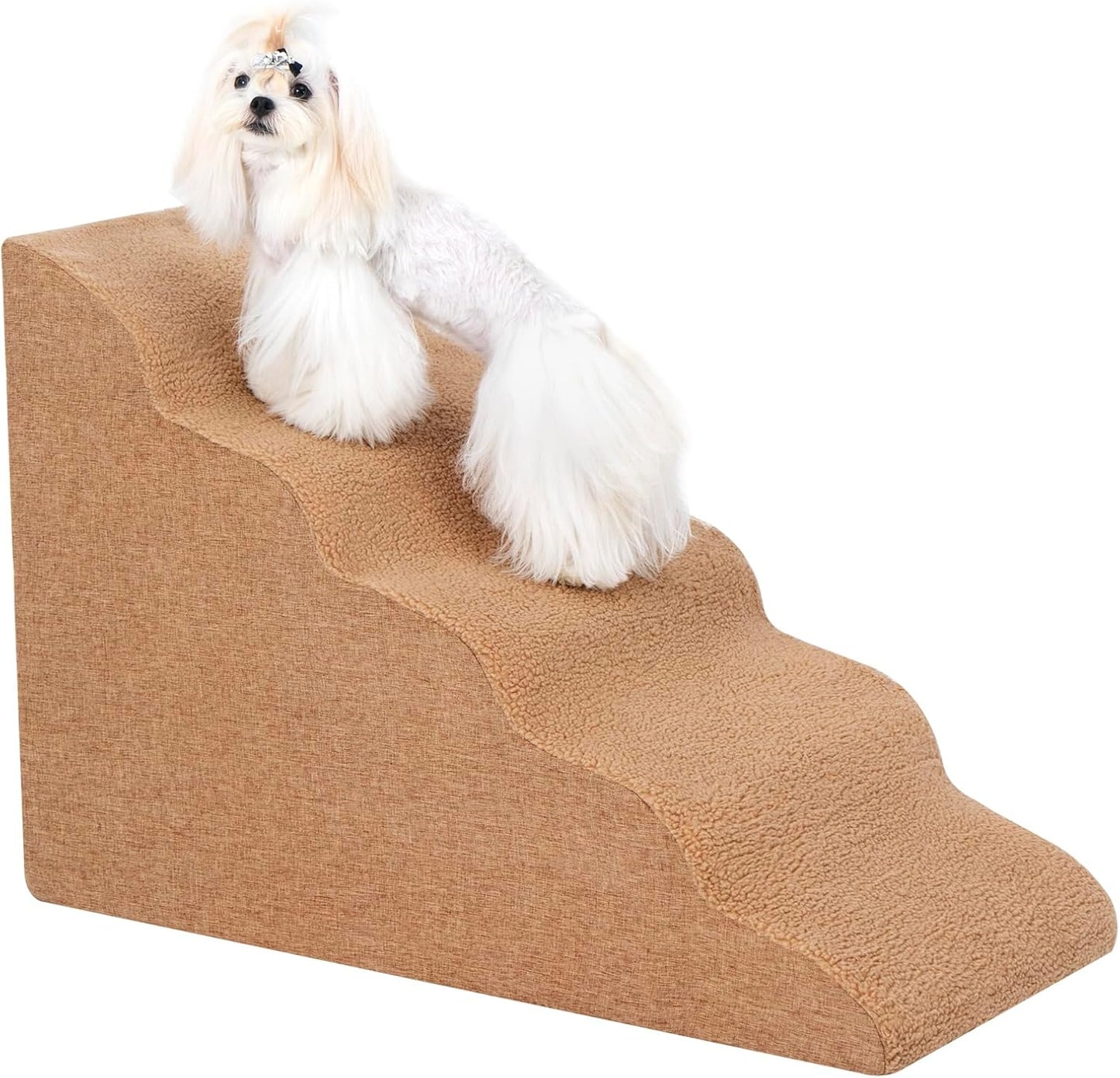 Uross Dog Stairs for Small Dogs-5 Steps Ramps for High Bed Couch, High Density Foam Pet Stairs for Dogs to Get on Bed, 5 Tiers Cat Doggy Steps Ramps for Joint Pain Dog(Brown)