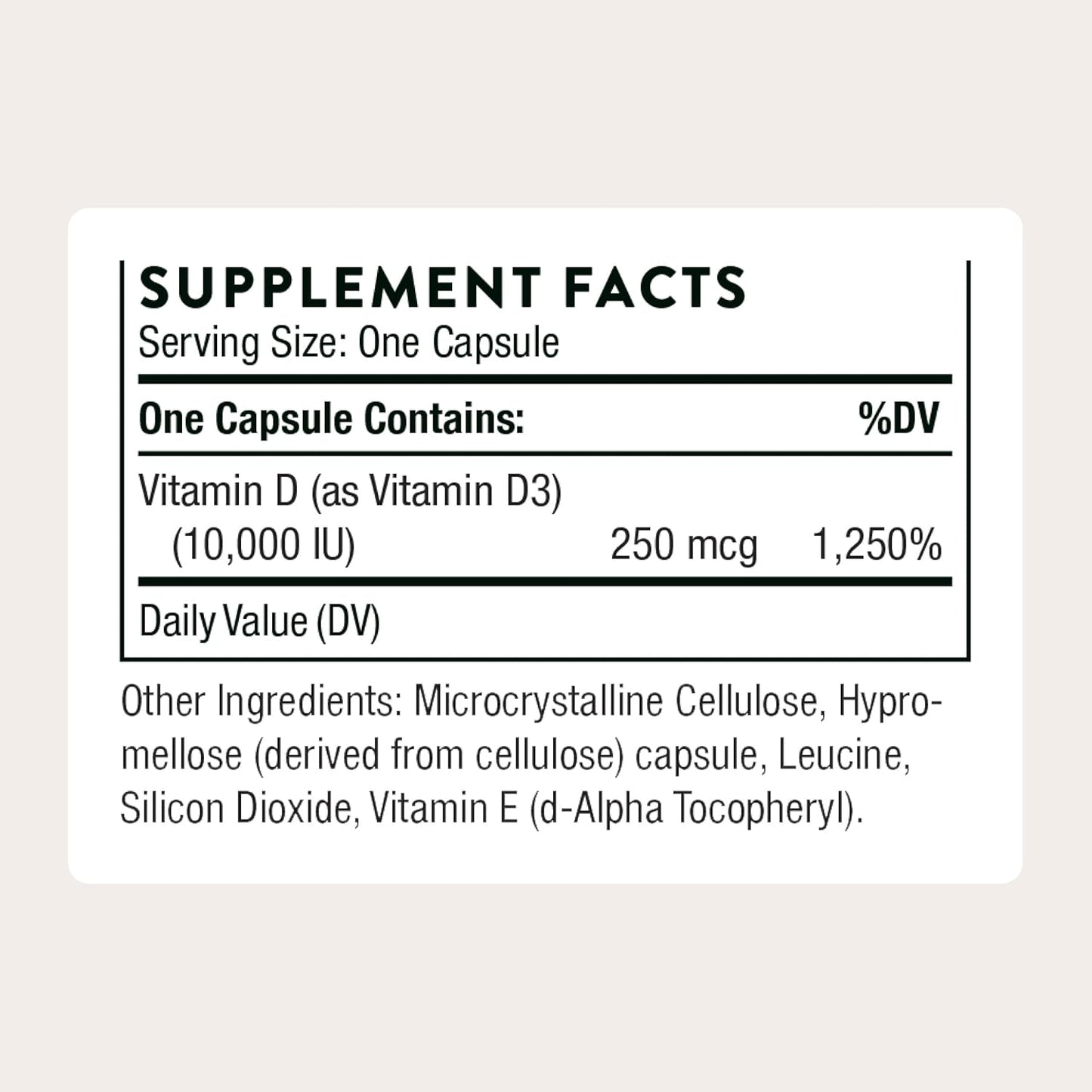 THORNE - Vitamin D-10,000 - Vitamin D3 Supplement - Supports Healthy Bones, Teeth & Muscles, Plus Cardiovascular & Immune Function* - Third-Party Certified - Gluten, Dairy & Soy-Free - 60 Capsules