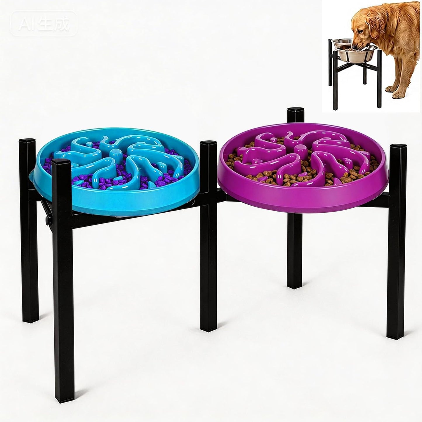 Adjustable Elevated Dog Bowl Stand, Metal Feeder Riser for Large Medium Dogs, Portable Travel Design, Slow Feeder Compatible (Without Bowls)