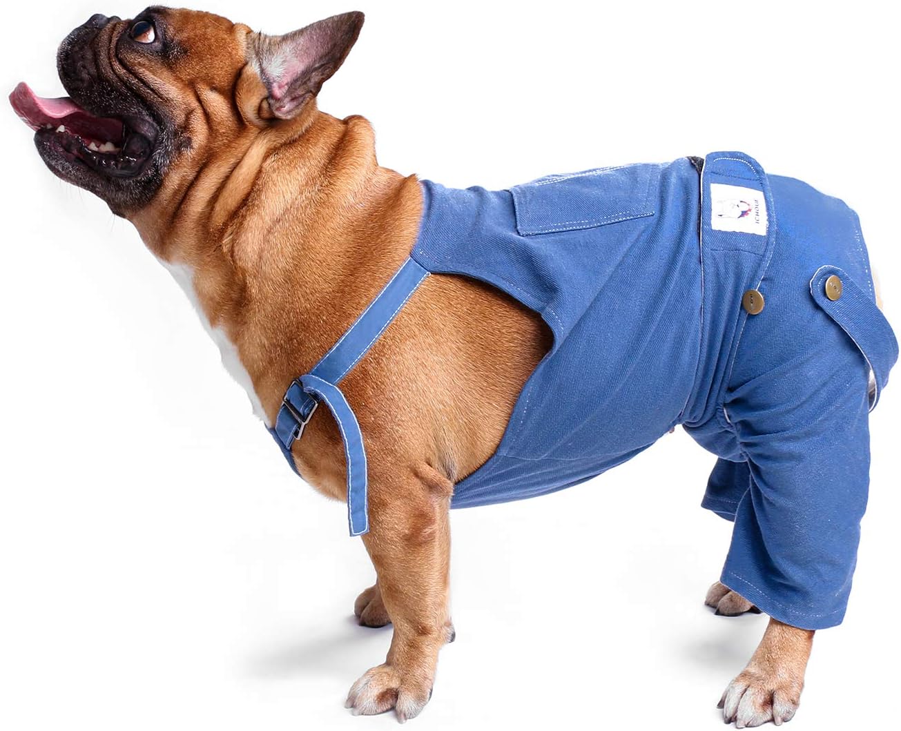 iChoue Cute Dog Diapers Suspenders for French Bulldog Frenchie Pug English Bulldog Female in Heat Cycle Blue - Small with 1pc Diaper