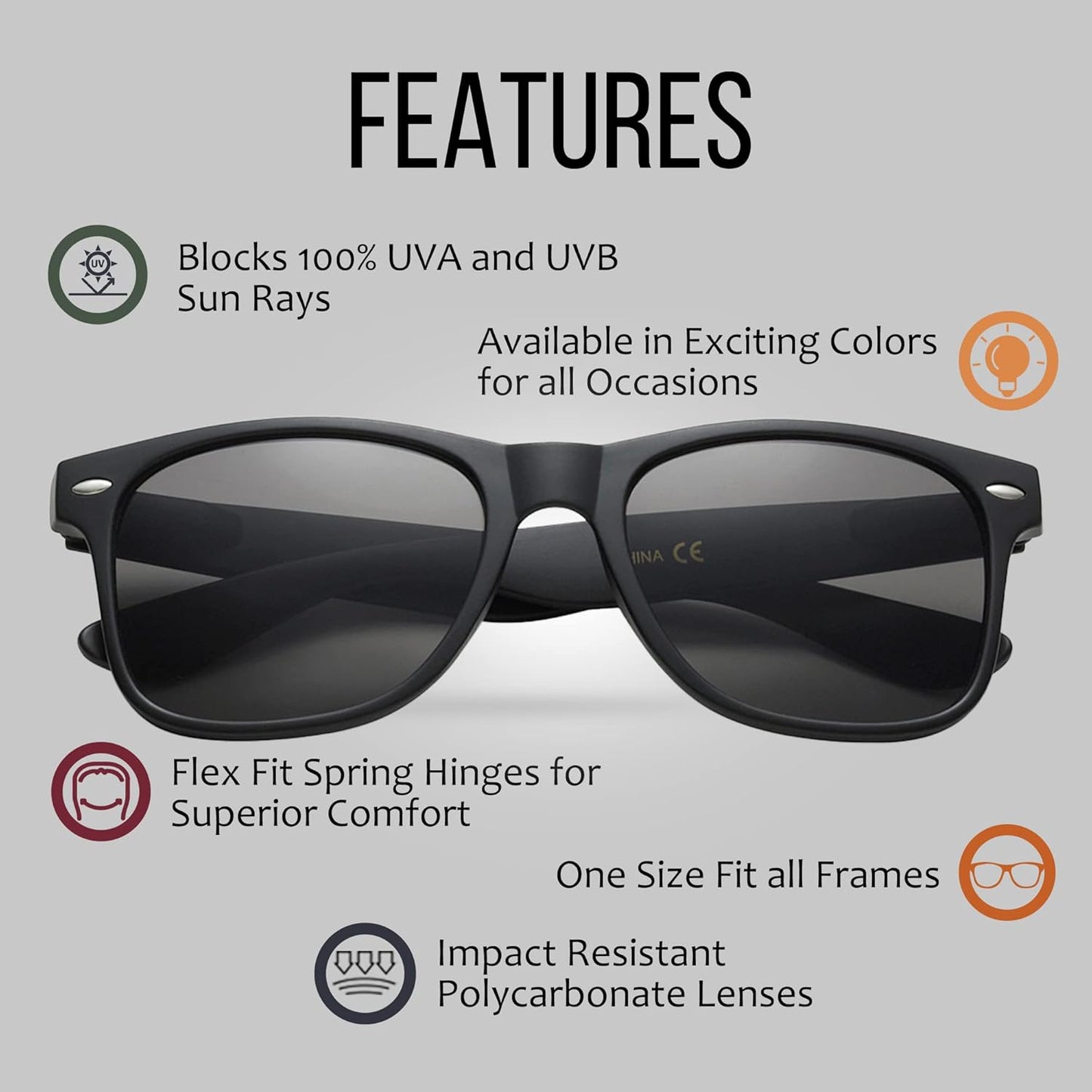 UV Protection Sunglasses Men & Women – Lightweight & Durable Unisex 80’s Retro Shades with Flexible Hinges, Bulk 10-Pack