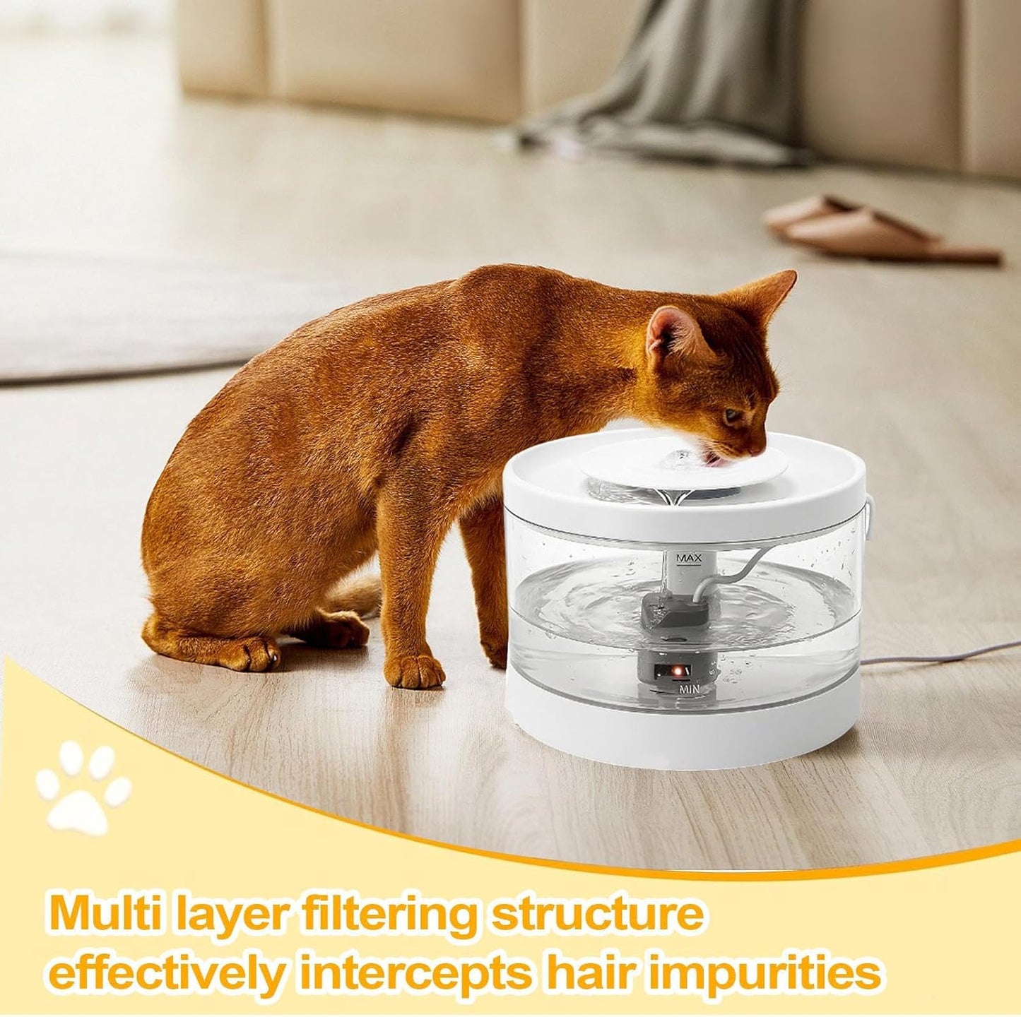 Pet Water Fountain | Smart Quiet Filtered Cat Drinker | Kitten Automatic Waterer | for Pets Dogs Puppy Kitten Indoor Home Living Room Floor Corner