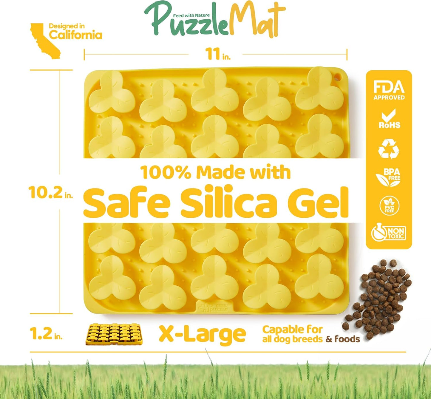 Puzzle Feeder Silicone Mat with Suction Cups, Slow Feeder Bowl for Dry and Wet Food, Dog Enrichment for All Breed Dogs, Yellow