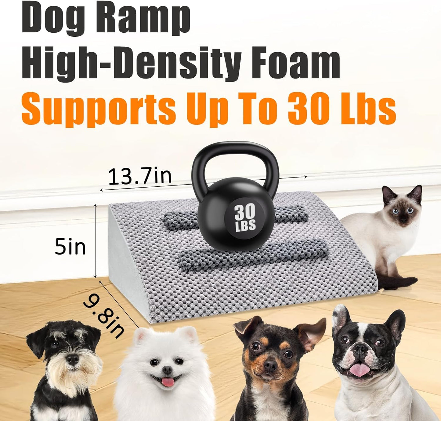 Dog Ramp for Stairs with Anti-Slip Bump for Small & Senior Dogs and Cats – Stair Wedges for Dogs with Gentle Slope, Pet Ramp with Washable Cover & Self-Sticky Pads for Safe Climbing (Gray, 6 Pack)