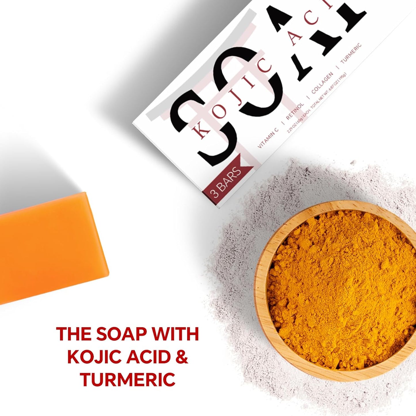 Kojic Acid Soap, Turmeric Soap Bar for Dark Spots, Fresh Citrus Scent, Gentle for Face and Body Wash with Vitamin C, Shea Butter, Retinol, Gifts for Women (3 PACK)