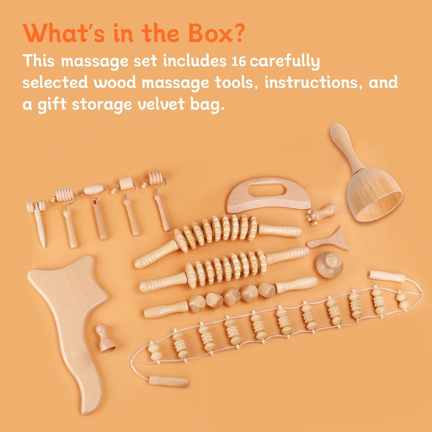 16Pcs Wood Therapy Massage Tools Set, Maderoterapia Kit for Body Sculpting, Lymphatic Drainage & Deep Tissue Massage, Wooden Fascia Roller for Face & Full-Body Muscle Pain Relief