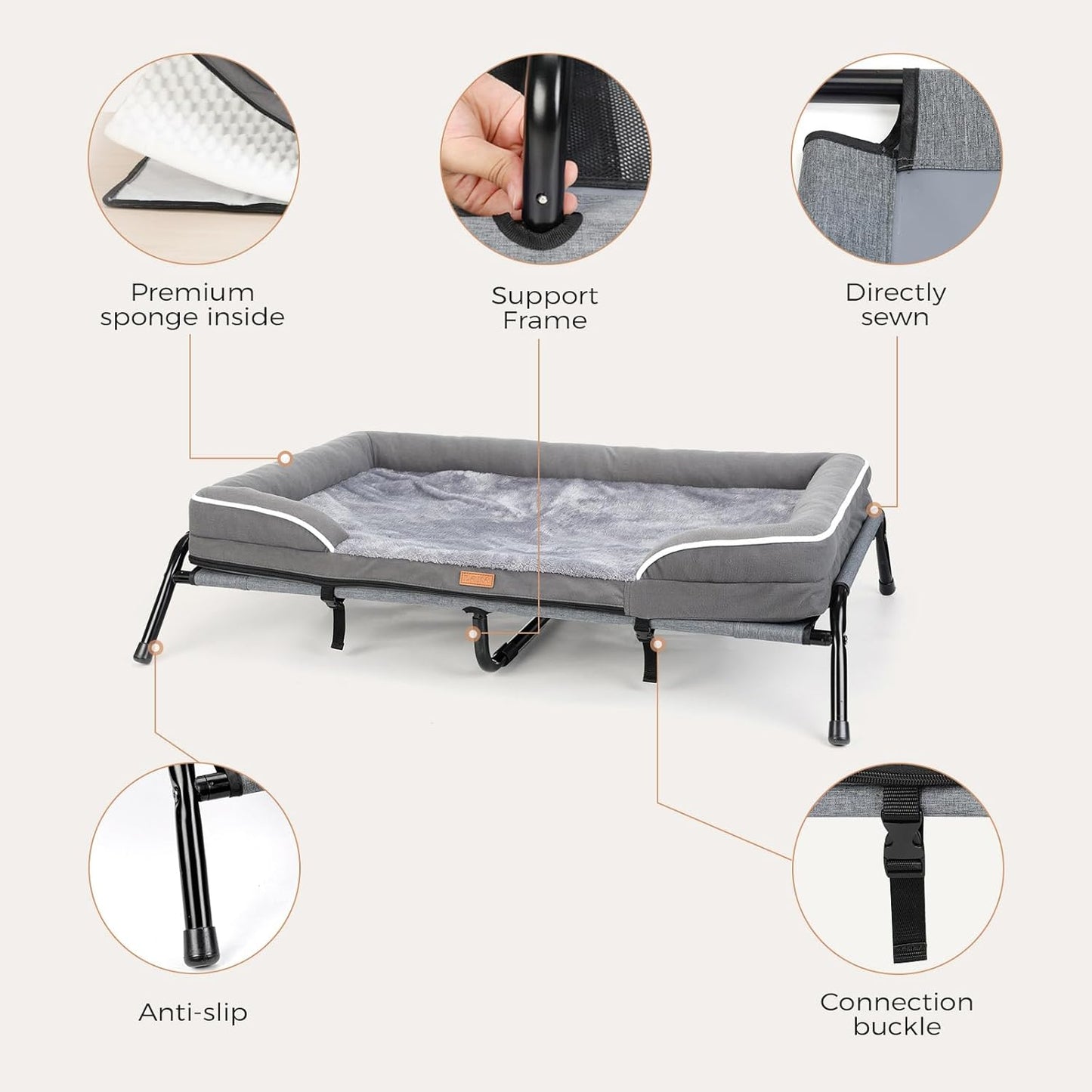Lekereise Raised Dog Bed for Medium Dog 42x29 Inch, Orthopedic Pet Beds with Waterproof Egg Crate Foam, Removable Dogs Couch Bed for Indoor Outdoor, 2-in-1 Design, Load 70lb, Grey