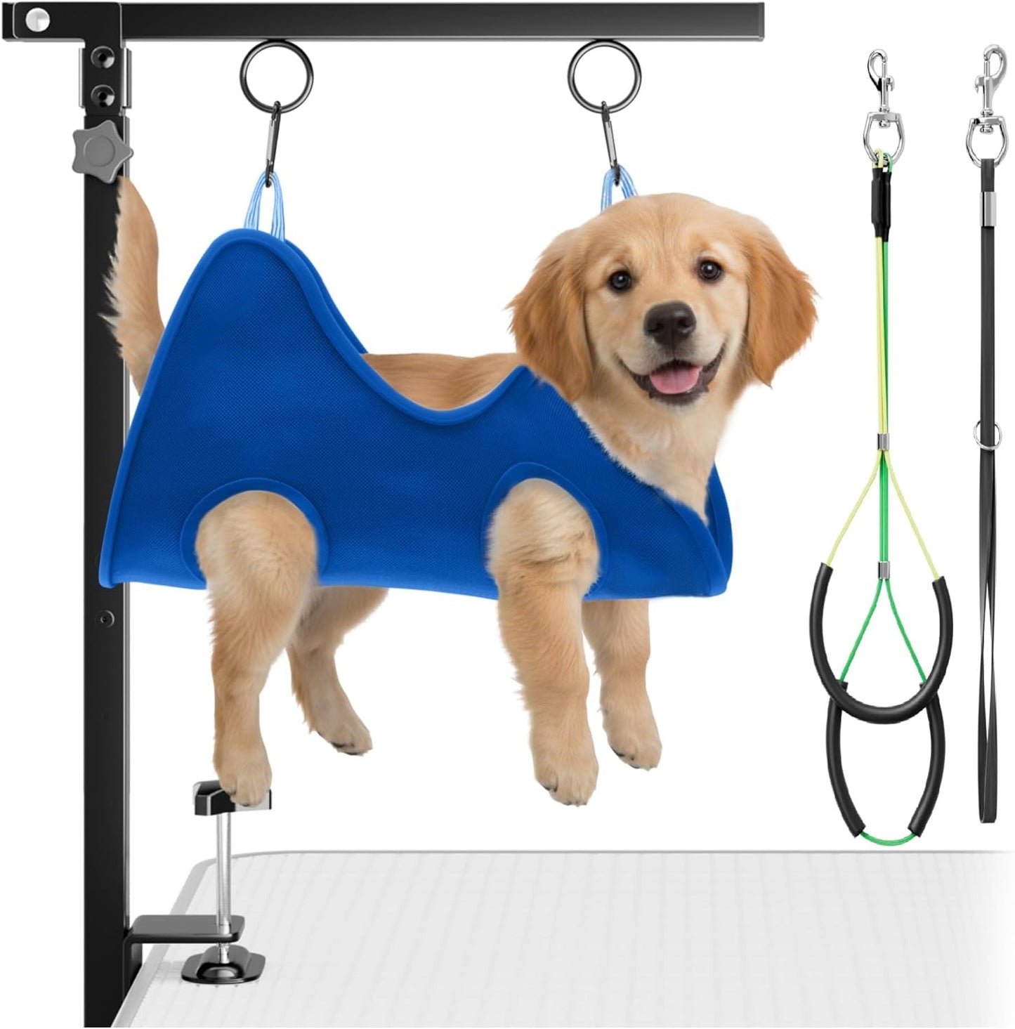 Adjustable Foldable Dog Grooming Arm with Clamp, 26–40 in Height, Safety Hammock & No-Sit Holders, Grooming Restraint for Small & Medium Dogs