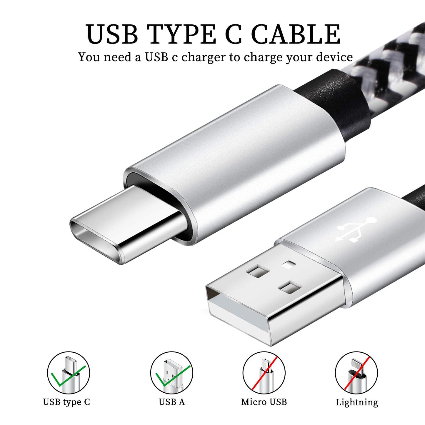 USB Type c Cable, 5 Pack (6FT) Nylon Braided USB C Cables 3A Fast Charging Charger for Samsung Galaxy S9/S8 Note8/9 20 10 S21 S20 S10 Plus C Cord