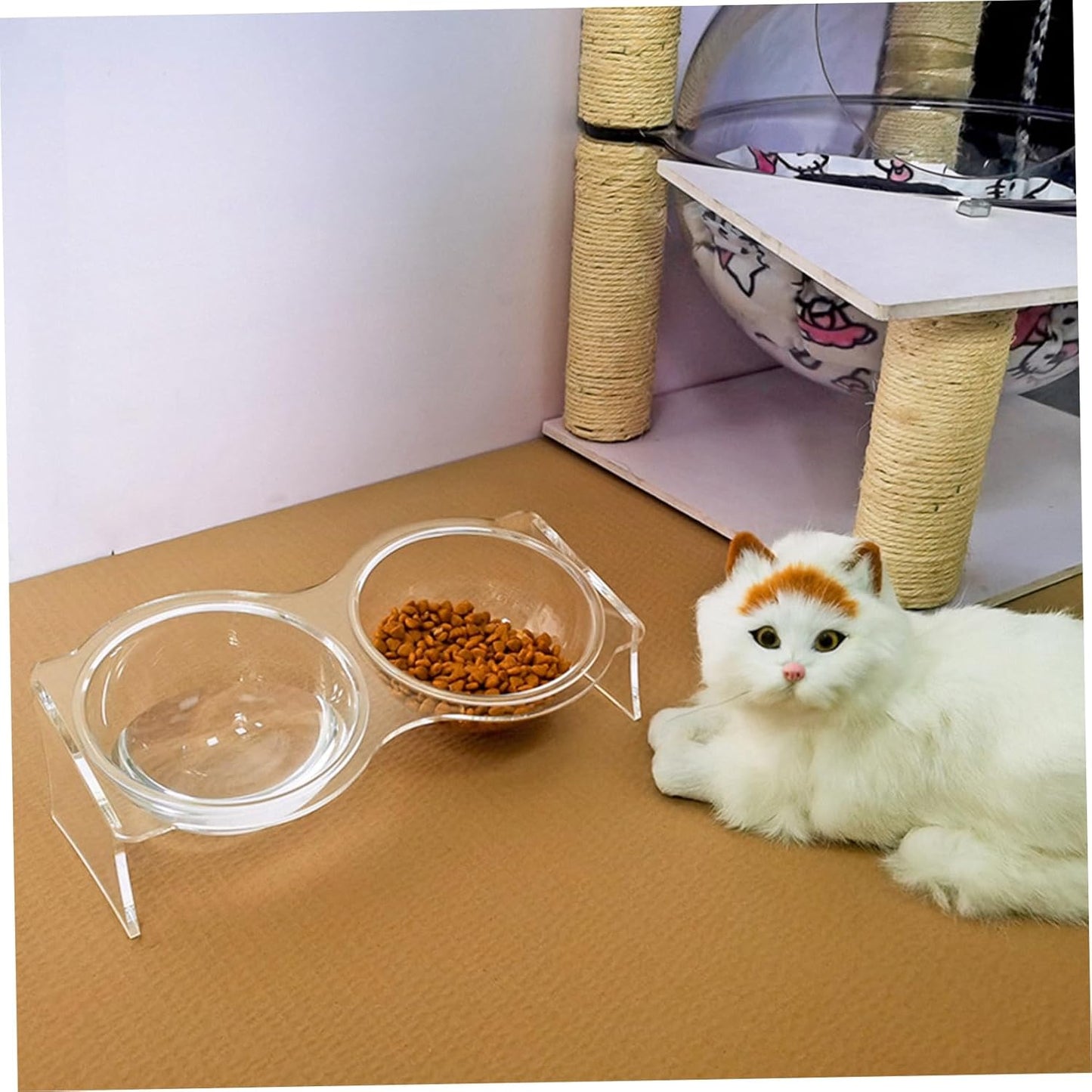 TOYANDONA Elevated Double PET Bowls Acrylic Cat and Dog Food Water Bowl Set Neck Protective Feeding Station for Cats and Kittens Sturdy and Easy to Clean