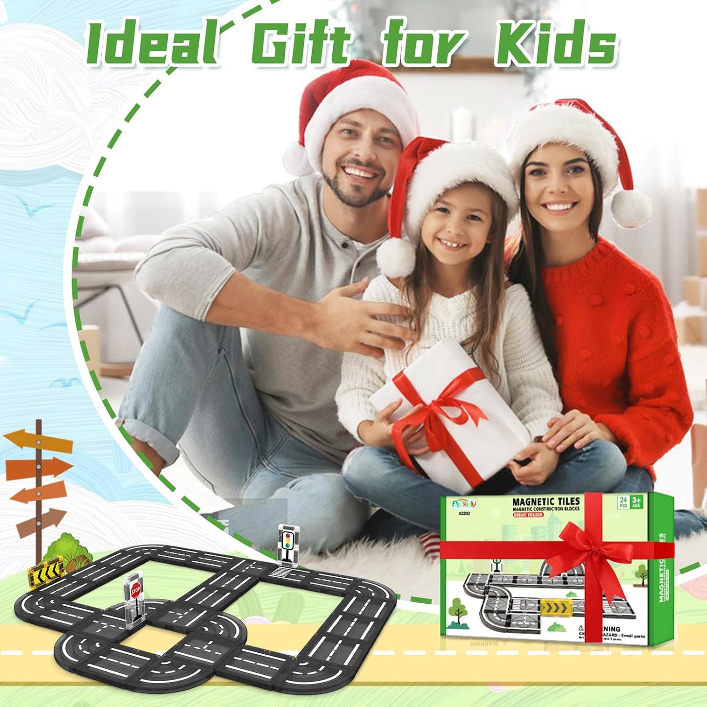 Magnetic Tiles Road Set, Magnet Tiles for Kids Ages 3-5 4-8 5-7, Magnetic Building Blocks Montessori Educational STEM Creativity Toys 3+ Year Old Boys & Girls Toddlers Kids Valentines day Gifts