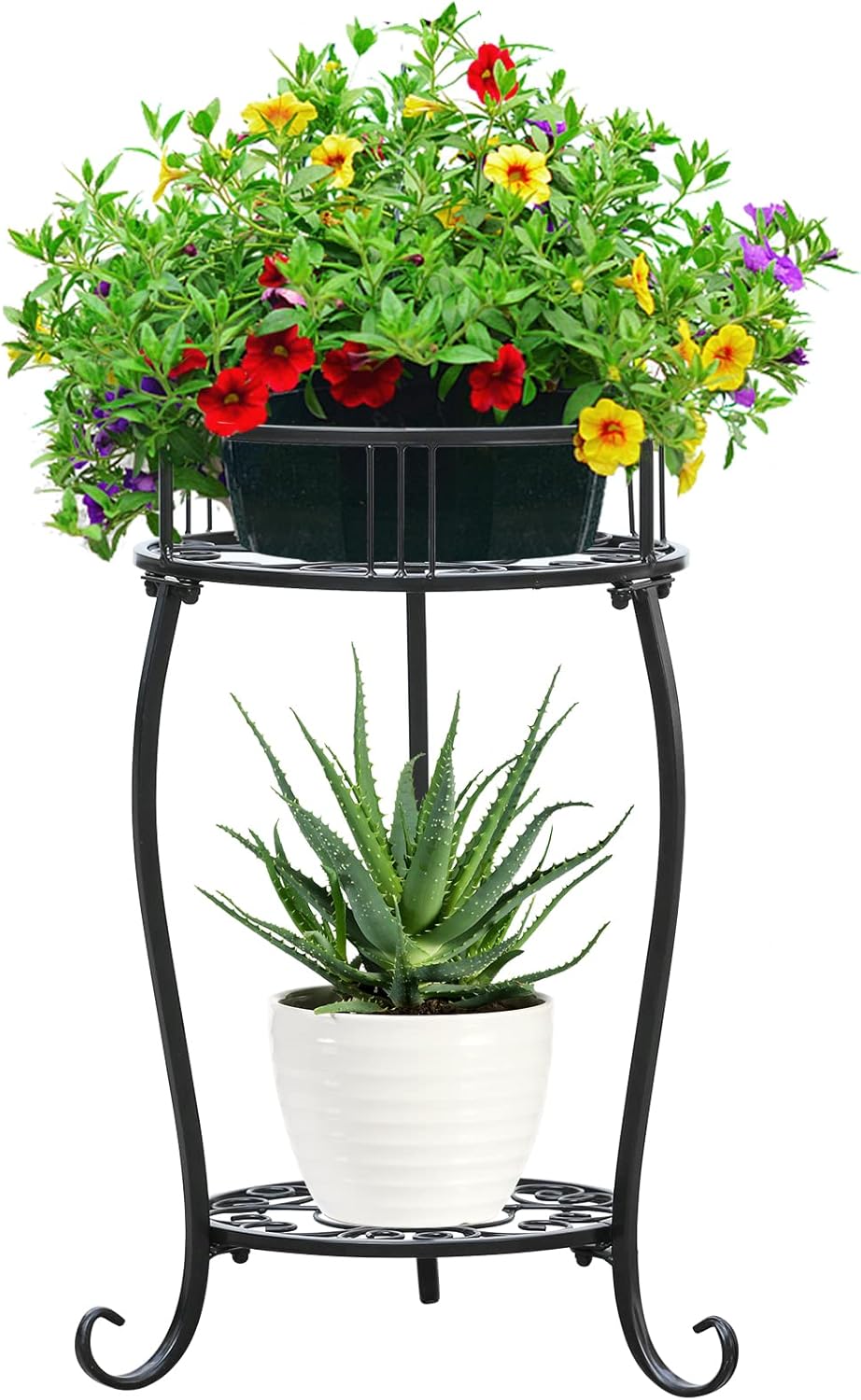 Potted Plant Stand 2 Tier Metal Flower Pot Stand Anti-Rust Heavy Duty Plant Holder Shelf for Home Indoor Outdoor