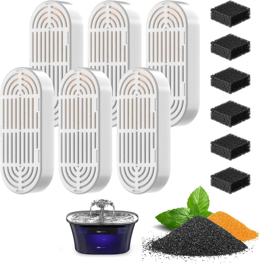 Cat Water Fountain Filters, 12 Pack, 6+6, Compatible with 84oz/2.5L Pet Fountains