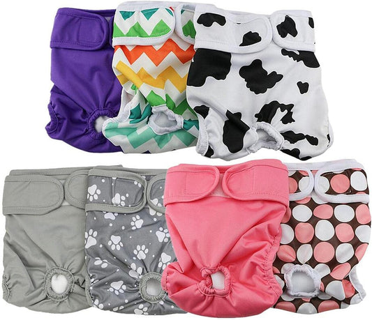 Washable Dog Diapers (7 Pack), Durable Doggie Diapers, Premium Female Dog Diapers (M)