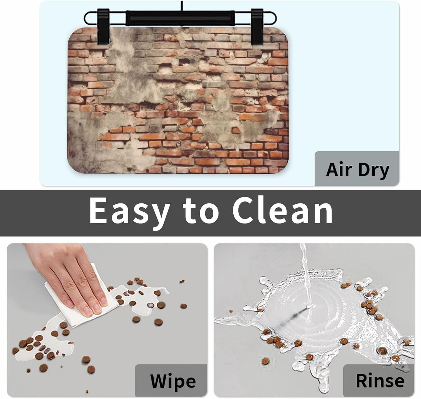 Ancient Worn Brick Wall Pet Feeding Mat 40x60cm Absorbent Leather Dog Cat Food Mats Non-Slip Dog Bowl Mats for Food and Water, Quick Dry Pets Placemats for Cats and Dogs Water Bowl