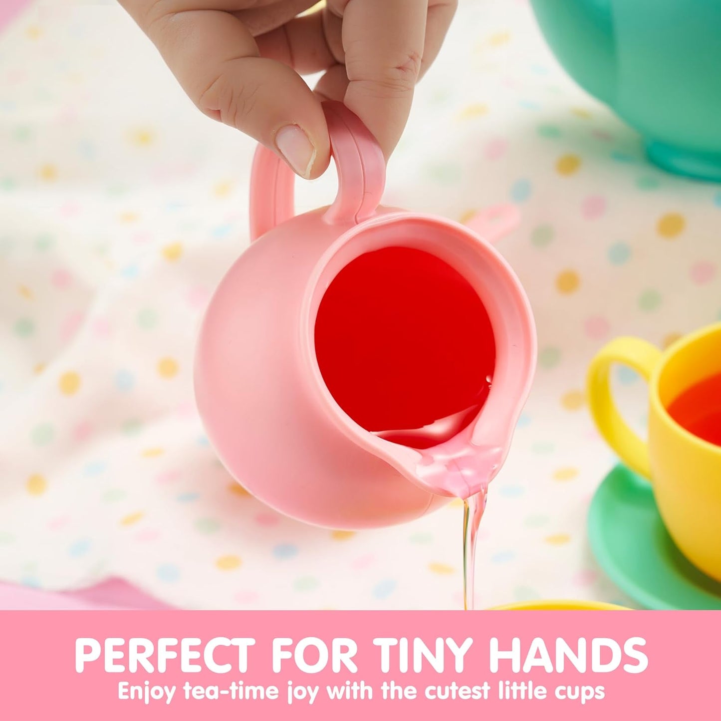 JOYIN 18PCS Pretend Tea Party Set Play Food Accessories BPA Free, Phthalates Free, Plastic Tea Set, Mini Kitchen for Kids, Gifts for Toddler Boys Girls, Easter Birthday Gifts