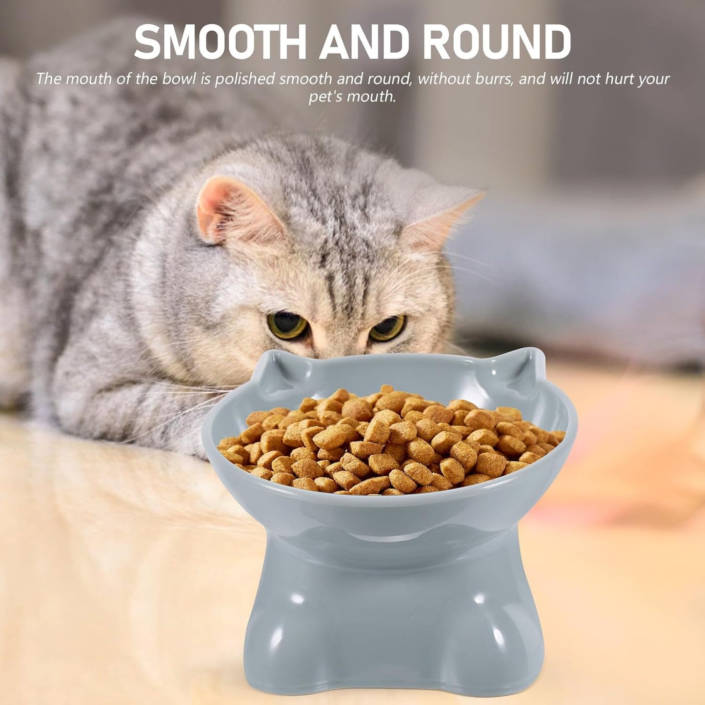 Milisten 2pcs Elevated Cat Feeding Bowls Plastic Raised Pet Food Dishes with Neck Protection Slanted Design for Cats and Small Dogs in Blue Gray and Green