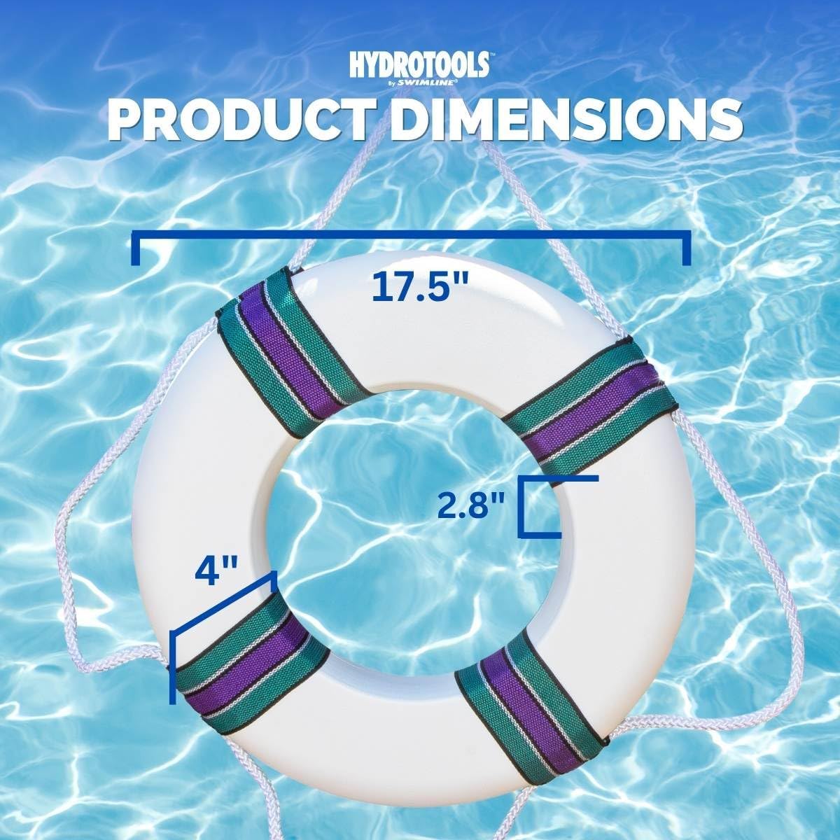 SWIMLINE HYDROTOOLS Life Preserver Ring Pool Buoy |Soft Foam Personalized Life Ring | 18" Diameter | Dual-Use Life Safety Decoration | Includes Life Preserver Surround Rope | Lightweight & Durable