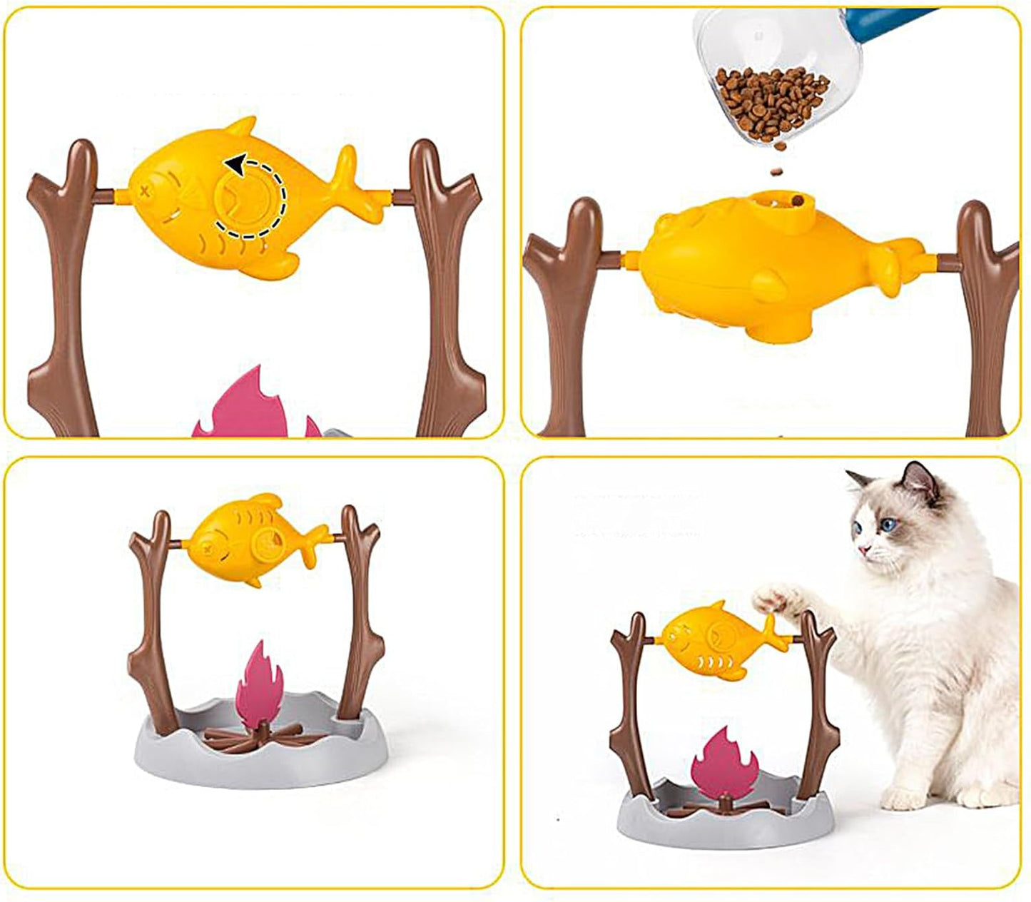 Cat Treat Dispenser Toy - Grilled Dry Food Dispenser, Interactive Feeding Tool for Home Mealtime, Playful Puzzle with Slow Eating, Pet Accessory, Training Toy for Mental Stimulation