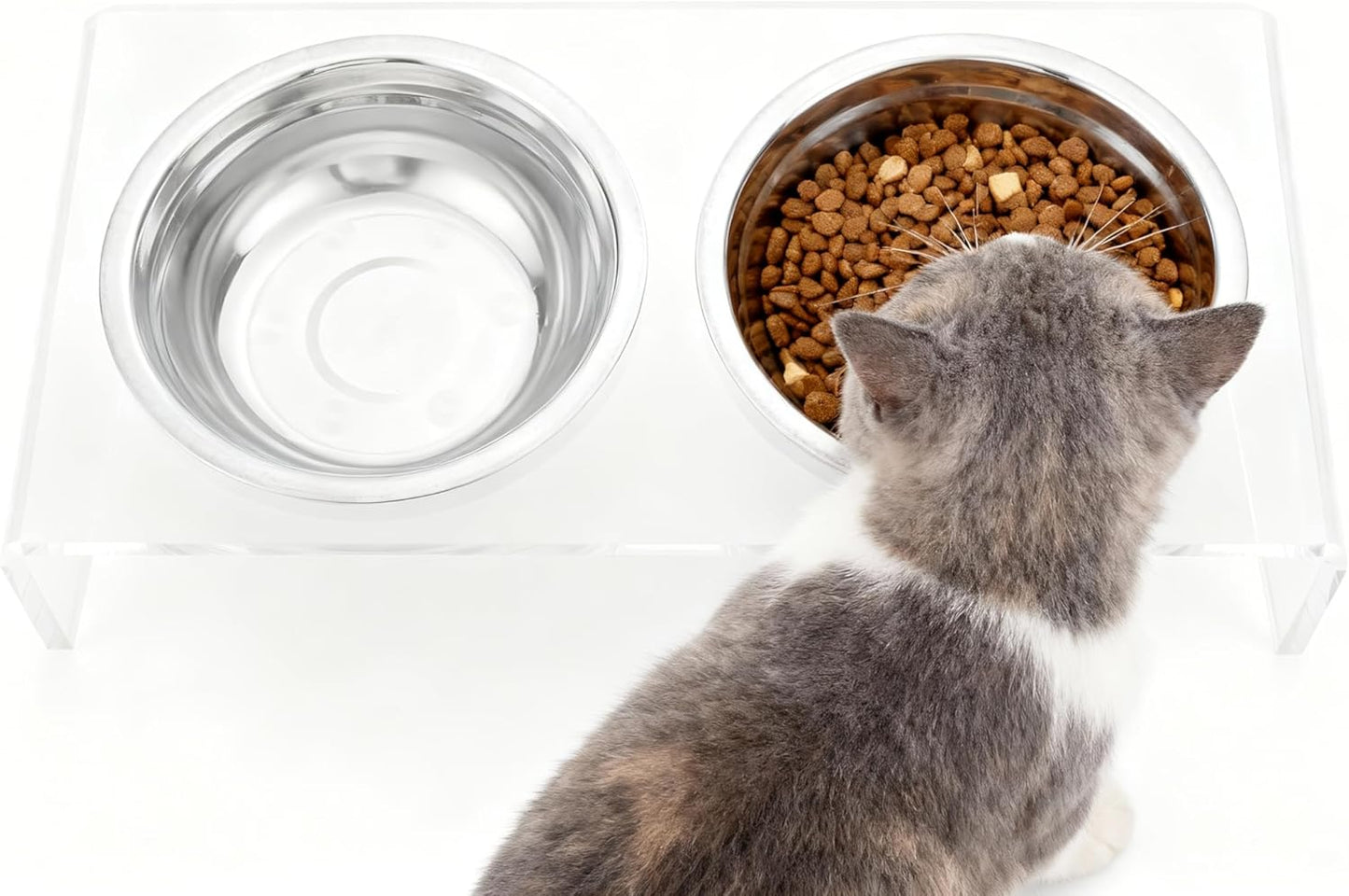 Elevated Cat & Dog Bowls Stand with 2 Stainless Steel Dishes, 【12° Tilt & 4.5in Height】 Acrylic Pet Feeder for Easier Swallowing & Comfort, Anti-Slip Food Water Bowl Holder for Medium Cat/Dog