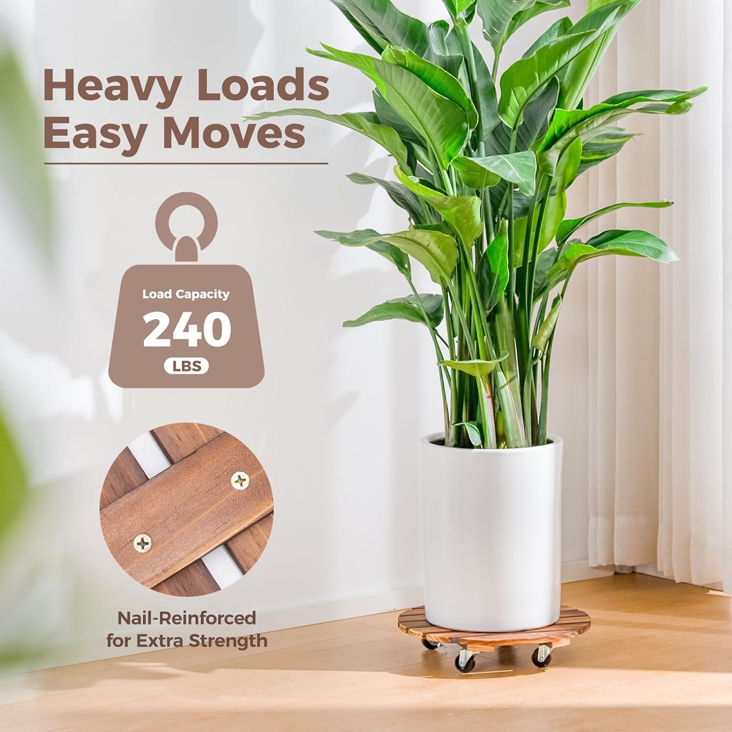Bamworld Plant Stand Outdoor Rolling Tray Plant Caddy with Wheels 12in Plant Caster with Wheels Planter Caddy Flower Cart Plant Dolly for Heavy Duty Large Plants Plant Rollers (2 Pack )