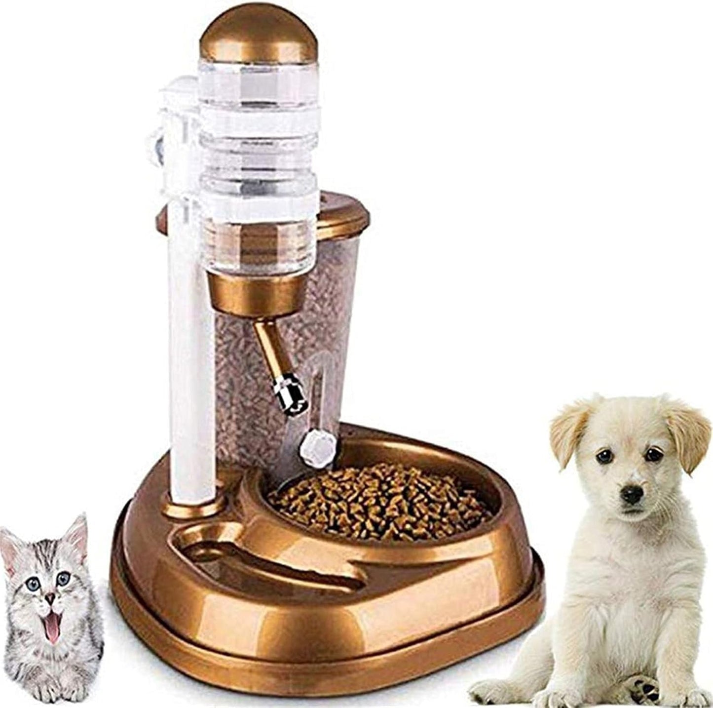 Massage cushion DualUse Pet Cat Dog Automatic Feeder with Water Fountain Large Capacity Food Bucket and Water Bottle Dispenser for Dog Cat (Color : Gold)