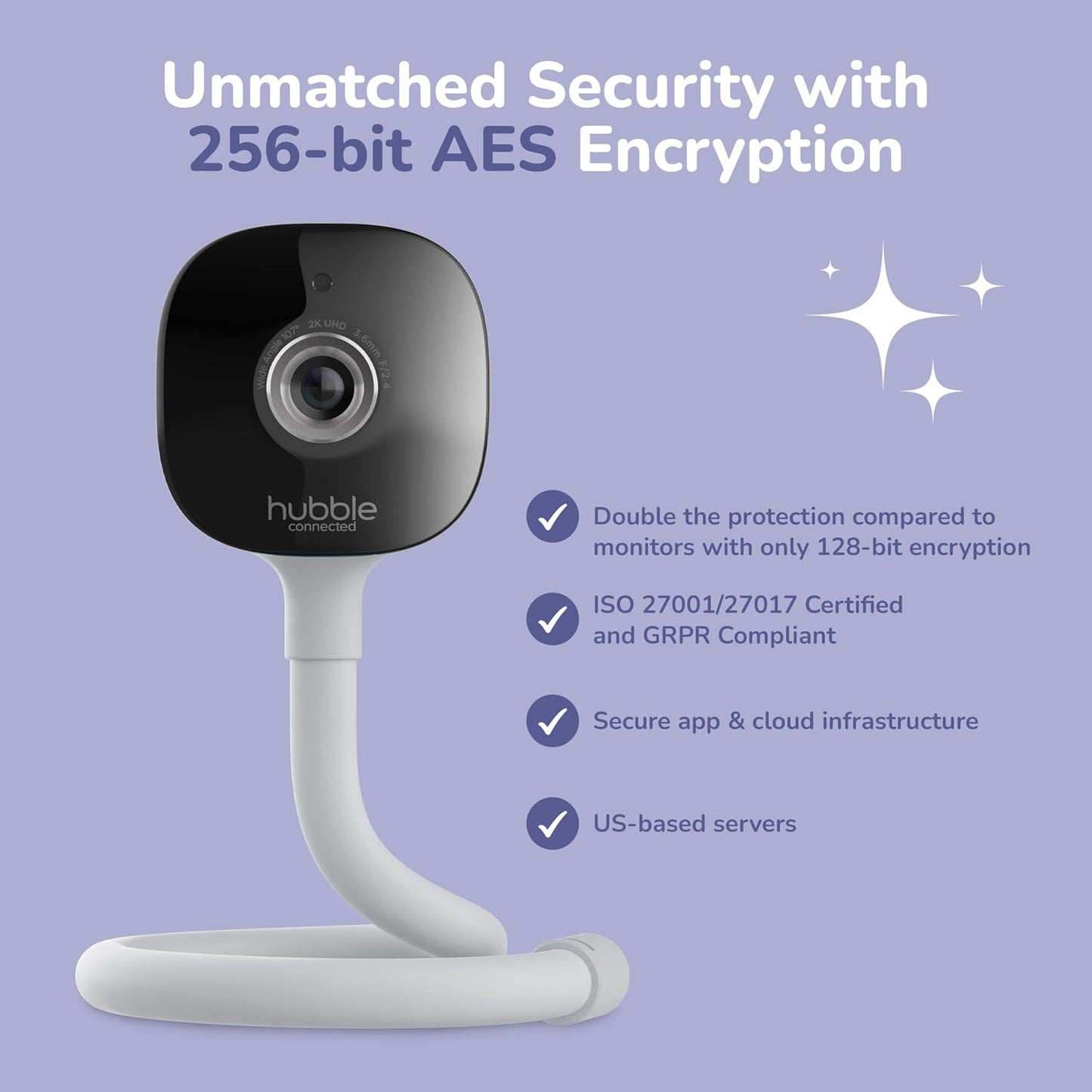 HUBBLE CONNECTED GoBaby AI - 2K HD Baby Monitor Camera w/Advanced AI Monitoring, Covered Face & Rollover Detection, True Cry Alerts, Sleep Training & Smart Soother — w/Flexible Mount