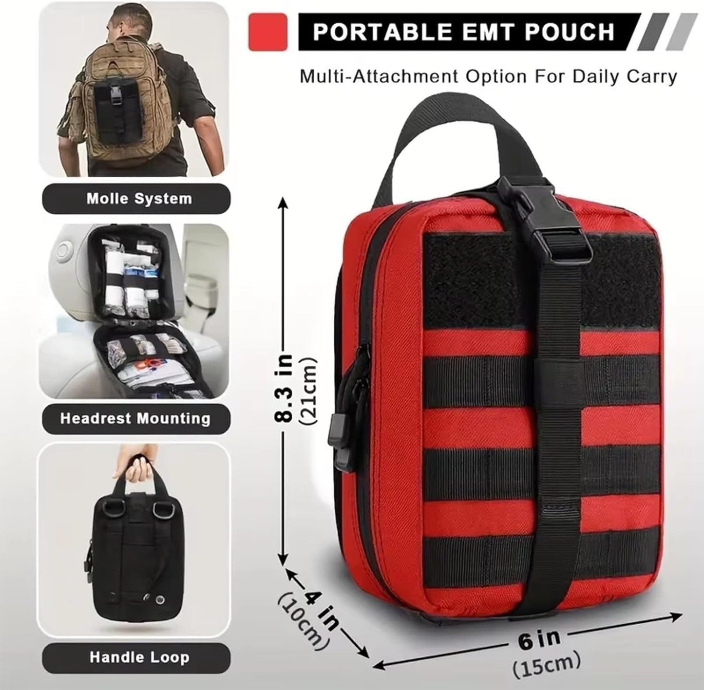 IFAK Trauma Kit with Tourniquet, 6-Inch Bandage, Splint, Tactical First Aid Kit for Car, Camping, Hiking and Travel with Molle Bag