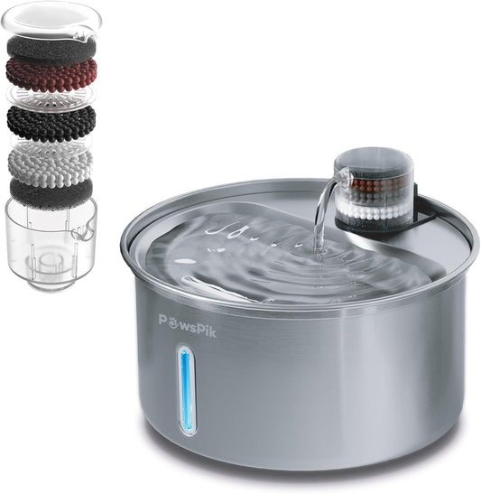 PawsPik PureFlow MAX Automatic Pet Water Dispenser, Stainless Steel Curve Dog & Cat Water Fountain, 3.2-Liter for Fresh, Long-Lasting Hydration