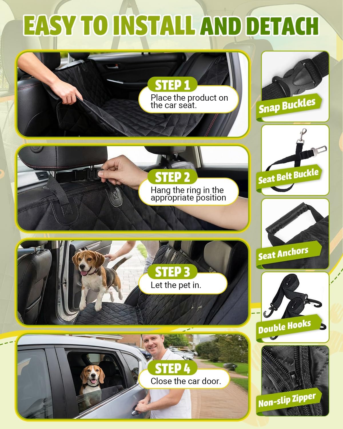 Dog Car Seat Cover, 600D Heavy Dute Durable Car Seat Cover for Dogs Pets, 100% Waterproof Scratch Proof Nonslip Dog Hammock for Cars, Seat Covers Protector with Seatbelt for Pet Sedan SUV Trucks