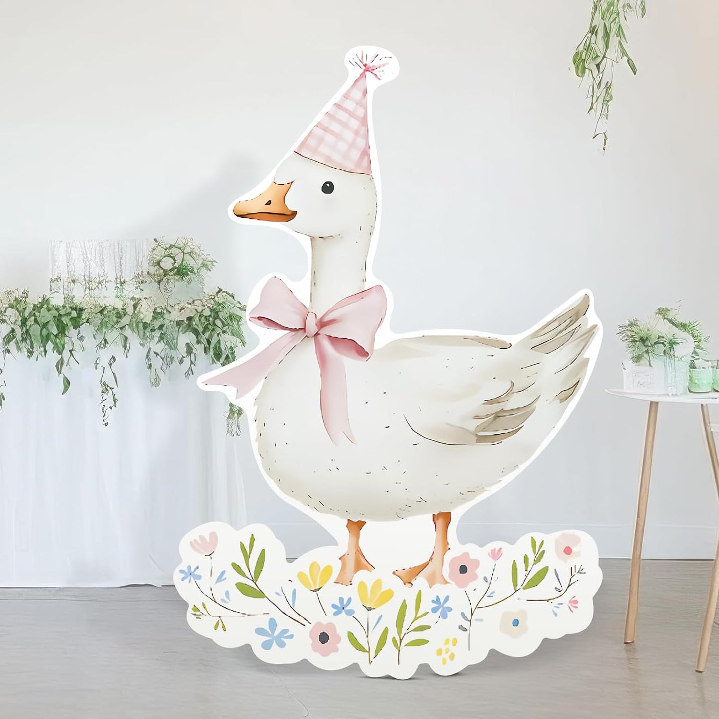 One Silly Goose Party Decorations 1st Birthday Backdrop Duck Animal Background Prop for Birthday Baby Shower Party Supplies(Pink Gingham,Goose)