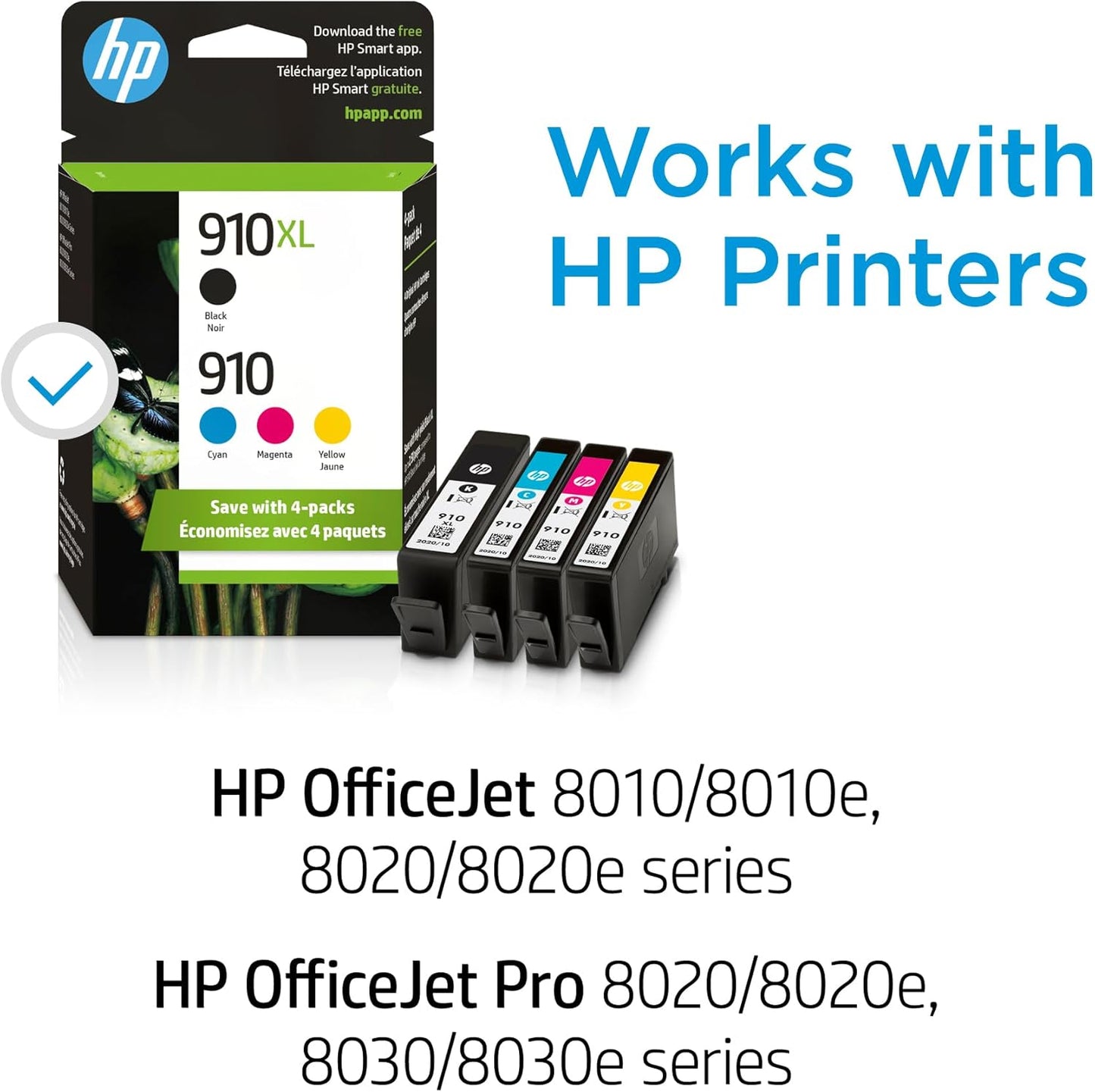 HP 910 Black, Cyan, Magenta, Black Ink Cartridge (Black XL + CMY)