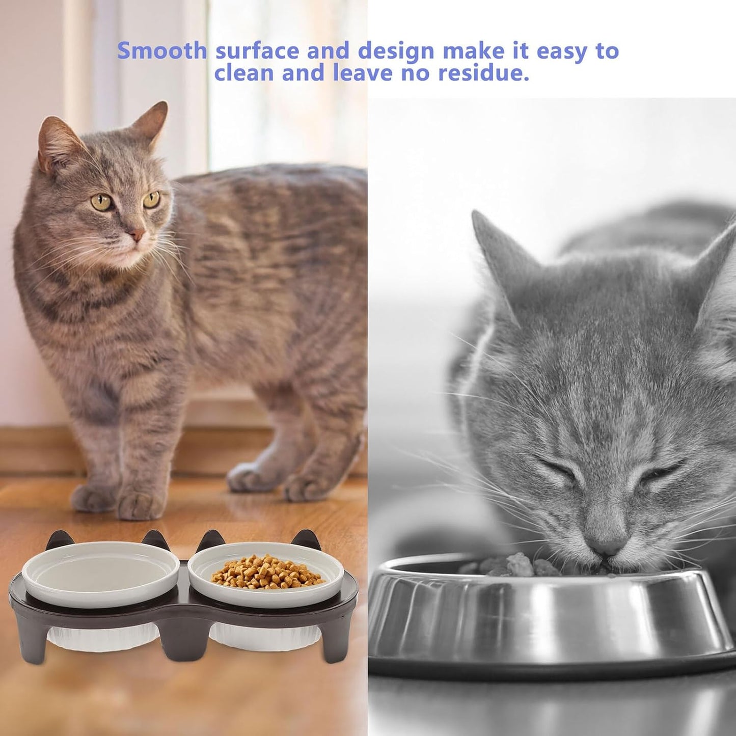 PRETYZOOM Ceramic Elevated Cat Feeding Bowl Set Thick Brown Bowls Sturdy Stand Indoor Cats Kittens