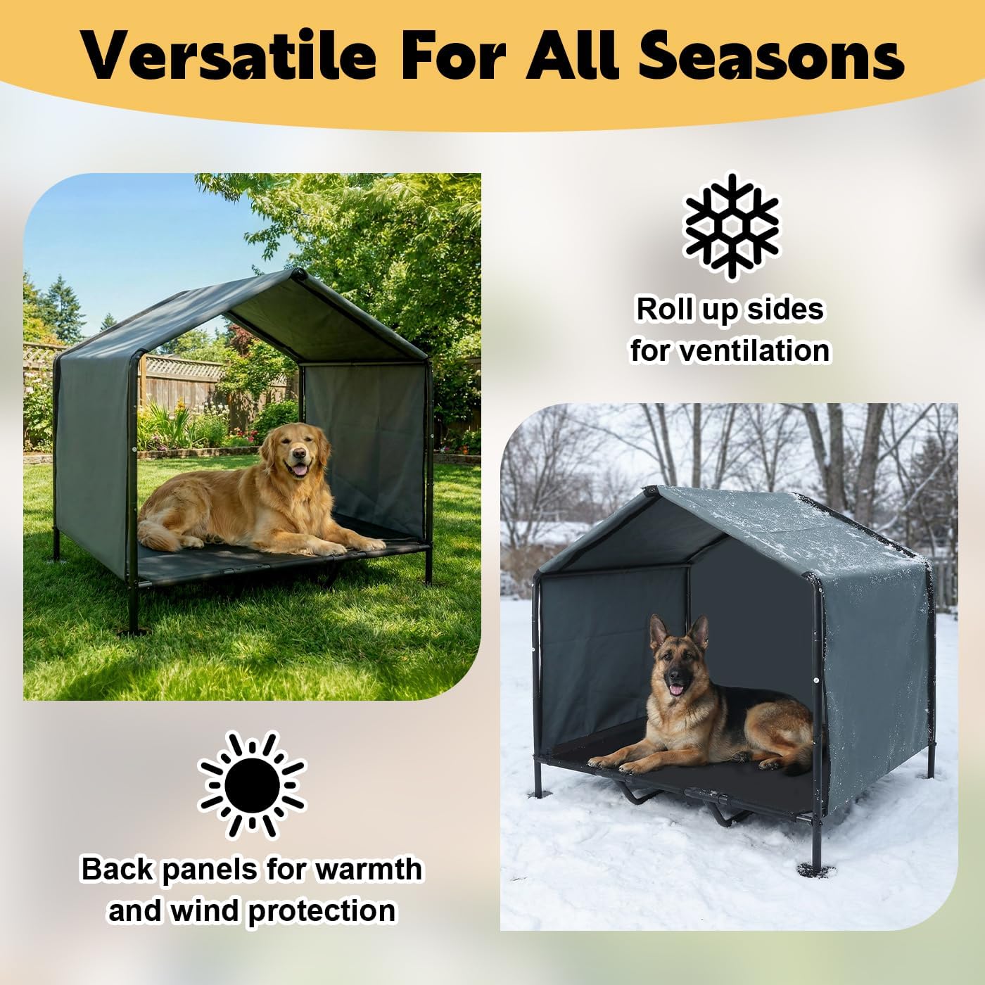 Outdoor Dog House for Large Dogs, Raised Dog Bed with Removable Waterproof Shade Cover, Portable Pet Shelter for Camping, Patio & Yard
