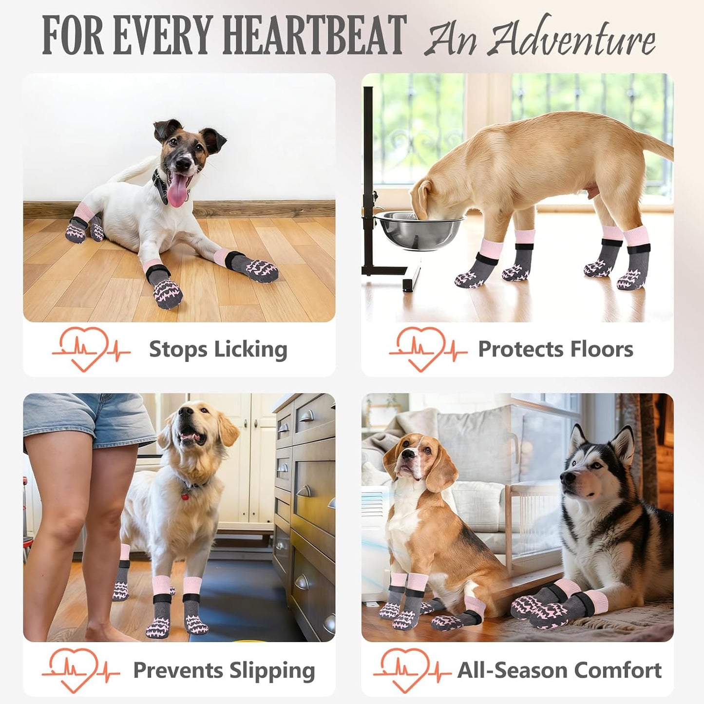 Anti Slip Dog Socks to Prevent Licking Paws, Double-Sided Grippy Dog Socks for Hardwood Floors, No Twist Paw Protector for Hot/Cold Pavement, Dog Booties for Small Medium Large Senior Dogs