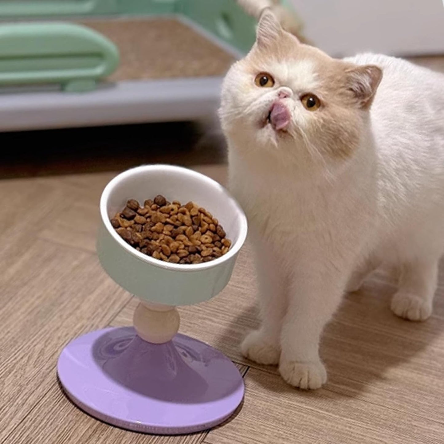 Elevated Cat Bowls, Slanted Ceramic Cat Bowl for Indoor Cats Adjustable Height Kitten Food Bowl Non-Slip Neck Protection Adjusts to 4.69", 5.98", 7.28" (Lavender Mint, S)