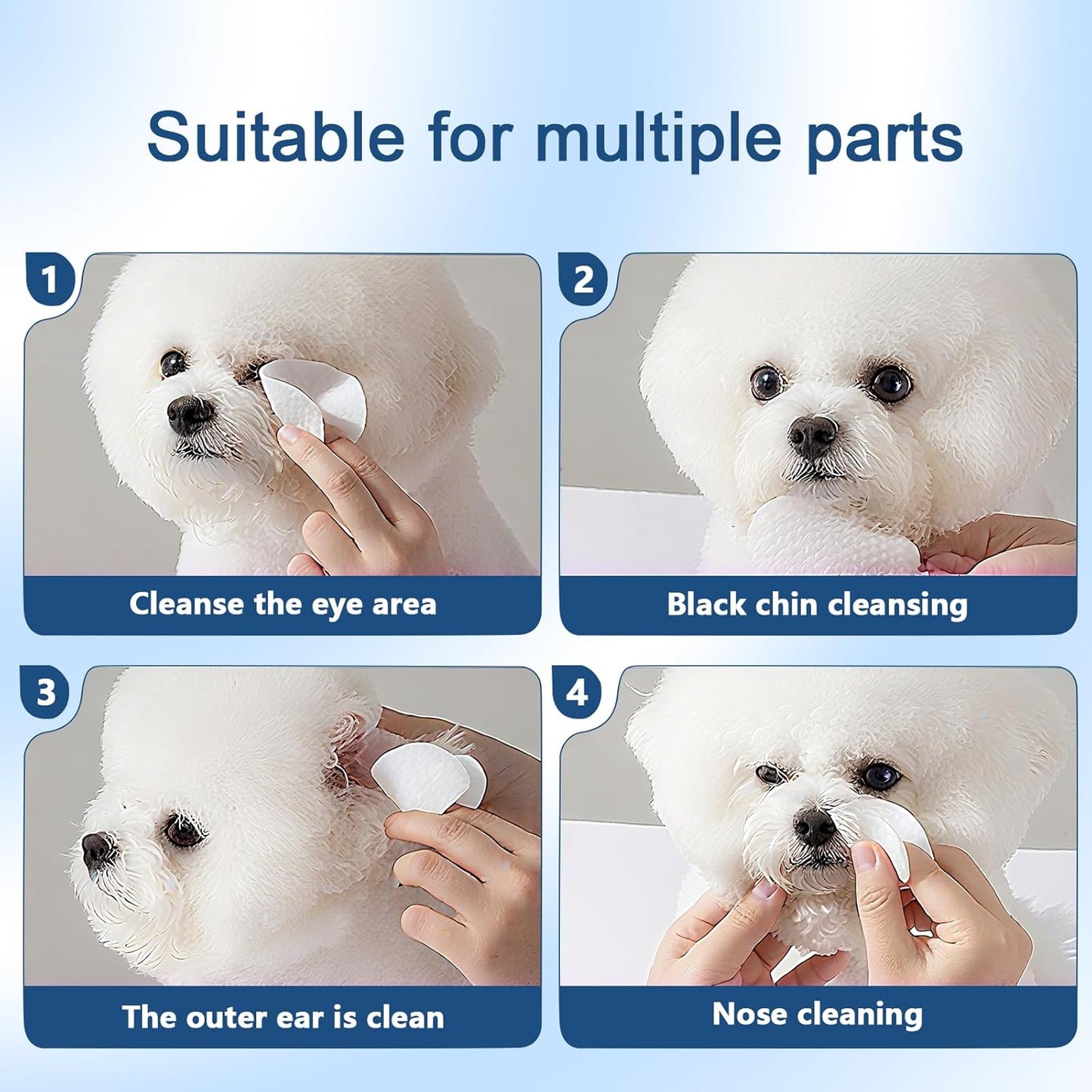 Pet Cleaning Wipes for Dogs and Cats, Tear Stain and Eye Discharge Removal, Coconut Oil Formula, 4 Boxes