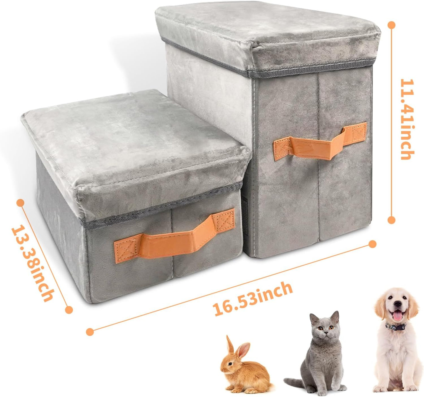 Dayard Dog Stairs with Storage, Foldable Dog Steps for Sofa High Beds, Portable Pet Storage Stepper for Small Pets Dogs Cats, 2 Steps Grey