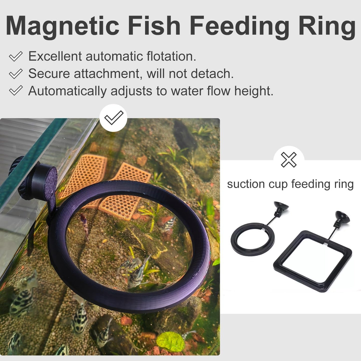 Magnetic Fish Feeding Ring, Aquarium Floating Feeder, Self-Adjusting to Water Level Fish Food Holder for Betta Goldfish Guppy Turtle