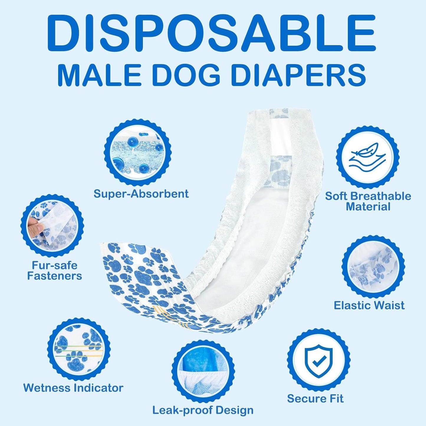 Dono Dog Diapers Male, Disposable Male Dog Wraps 60ct, Ultra Absorbent Doggie Diapers, Rapid-Dry Leak-Proof Puppy Diapers, Wetness Indicator Excitable Urination Incontinence, Small