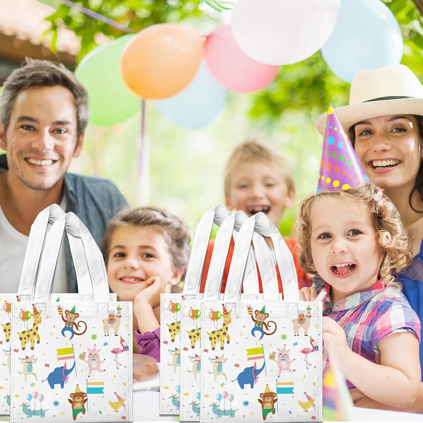 20 Pcs Animal Parade Gift Bags Jungle Animal Goodies Bags with Handles Reusable Non-Woven Bag for Safari Party Favors Wild Animal Birthday Baby Shower Zoo Animals Decorations Supplies