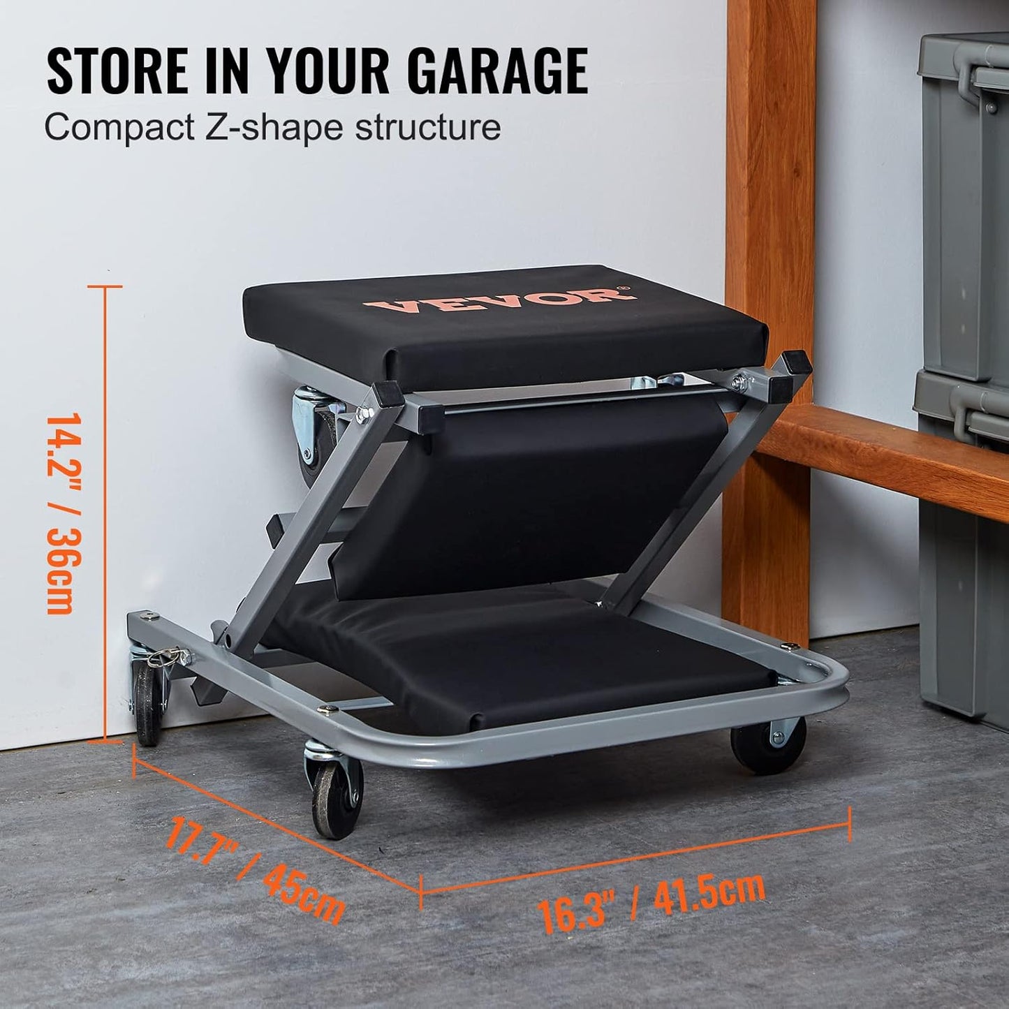 VEVOR Mechanic Creeper, Garage Gift, 36" Z Creeper Seat, 2 in 1 Mechanic Gifts, 300 lbs Capacity, Low Profile Creeper with 6 pcs Wheels in Garage/Shop for Fathers Day Tool Gift