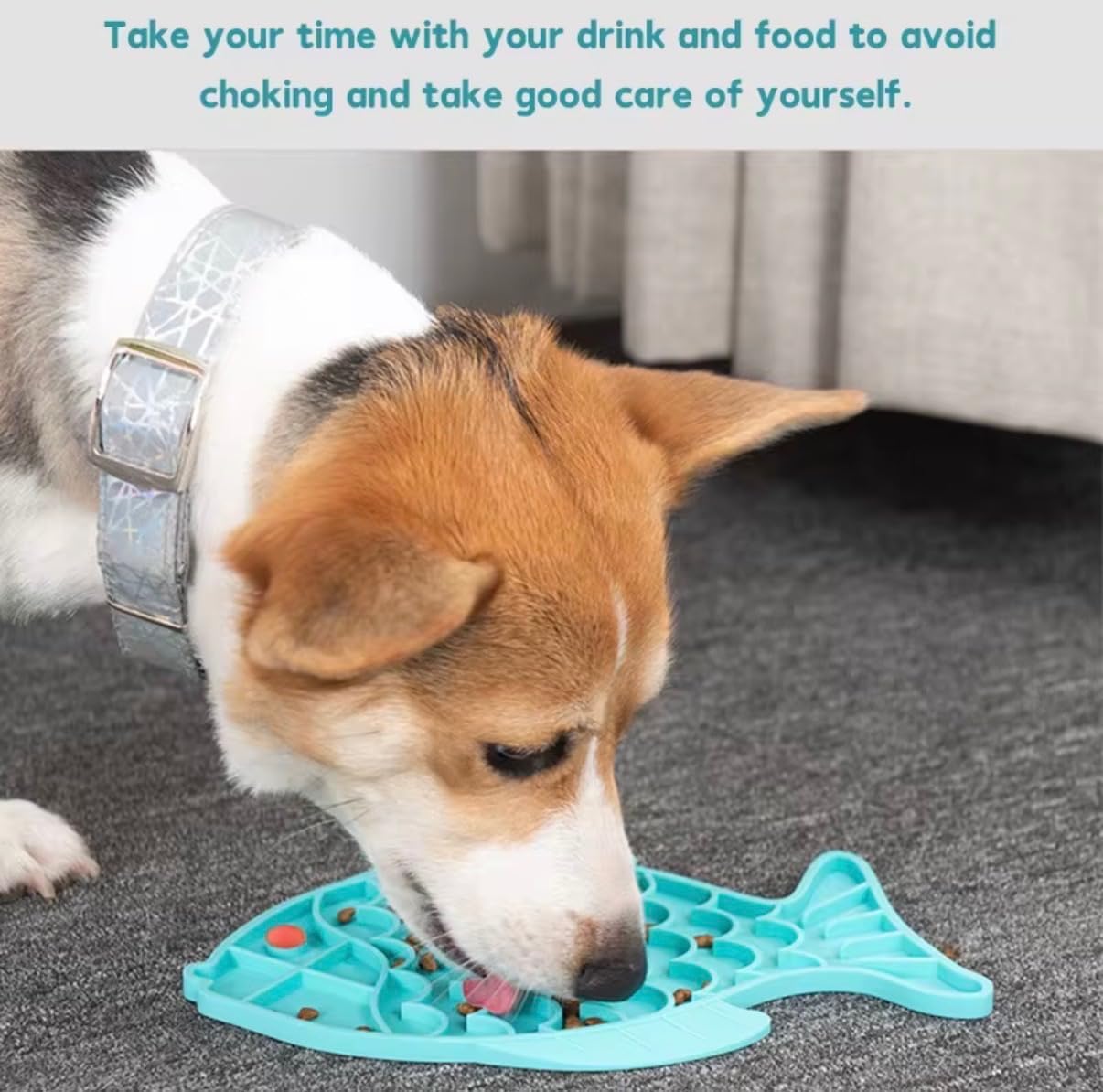 Trendy Paws Slow Feed Training Bowl, Fish Shaped Silicone Pet Feeding Plate (Blue)