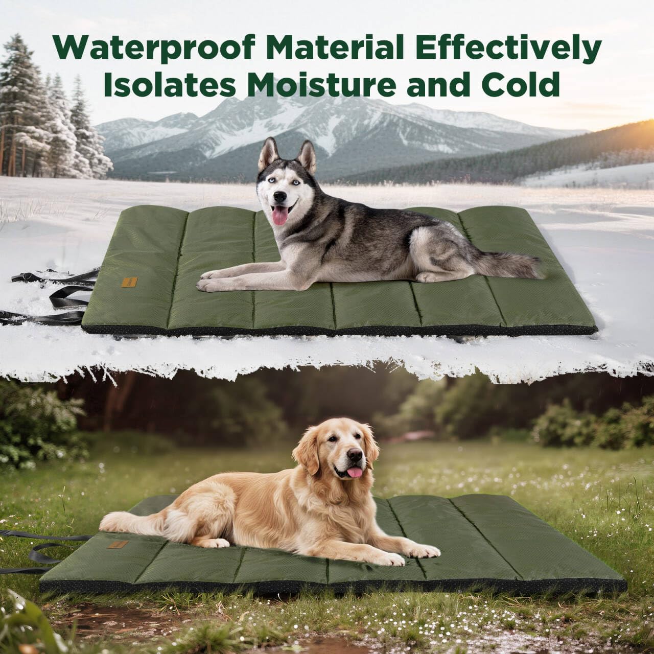 Gimars Upgraded Travel Dog Bed with Waterproof Film, Easy to Roll Up with Buckle, Large Outdoor Pet Bed for Medium & Large Dog, Portable, Washable Bed Mat for Camping,Traveling
